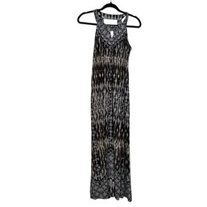 Soma Small‎ Black White Brown Geometric Halter Maxi Dress Boho Resort Tribal